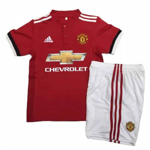 Kids Manchester United 2017-18 Home Soccer Shirt With Shorts